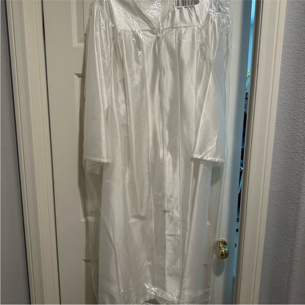 White Graduation Cap and Gown